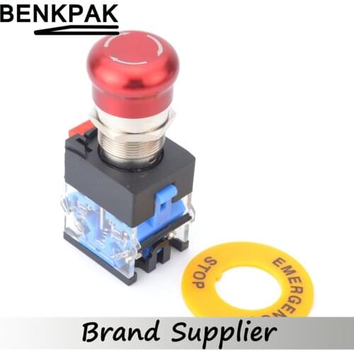 Super quality 10A emergency stop switch with metal head e-stop switch 22mm emergency push button