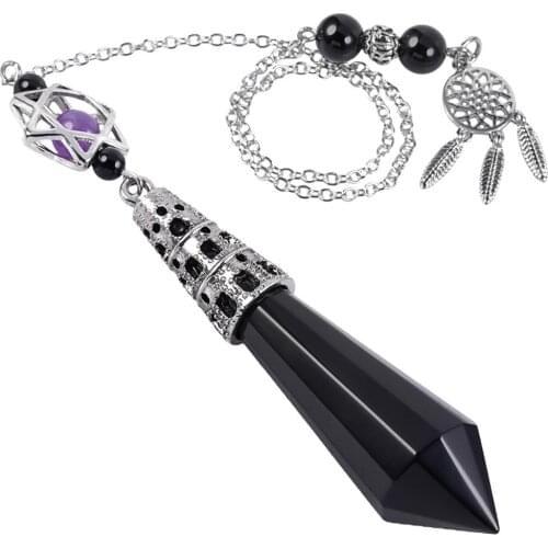 TUMBEELLUWA Silver Color Natural Crystal Hexagon Prism Pendulum for Dowsing Divination,Healing Stone Point Star Ornament Jewelry