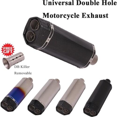 Motorcycle Tail Exhaust Escape Double outlet Pipe Muffler Tip Tubes Silencer System Removable DB Killer 2 holes For MT09 duke790