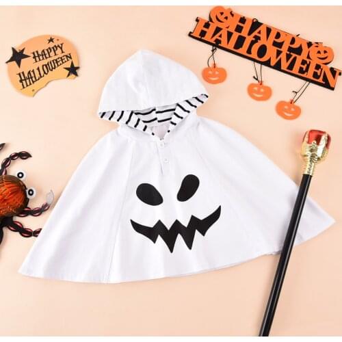 FOCUSNORM 2-3Y Baby Girls Boys Halloween Cosplay Cape Coats Ghost Print Hooded Long Sleeve Pullover Outwear