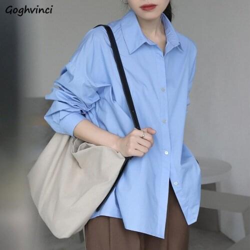 JuneLove Women Simple All-match Preppy Style OL Chic Korean Long Sleeve Spring Oversize Harajuku BF Vintage Casual Shirts Tops