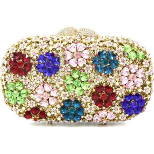 XIYUAN Luxury Clutch purse Chain Bag Woman Wedding Diamond Crystal Floral Purse Cell Phone Pocket Wallet Handbags Crystal Bags