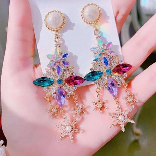 New Elegant Luxury Crystal Waterdrop Dangle Earrings for Women Snowfale Flower Party Long Pendientes Jewelry Gifts