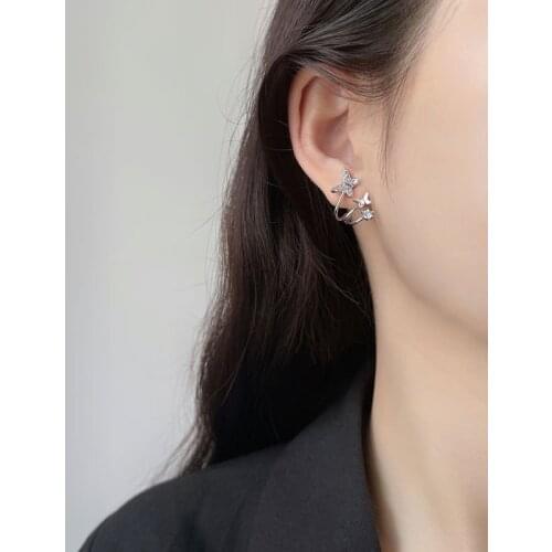 Bling Dainty Sweet Butterfly Ear 925 Sterling Silver Stud Earrings Tide Women Silver S925 Zircon Small Jewelry Gift for Wedding