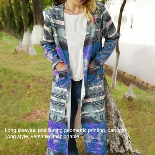 Women Cardigan Coat Positioning Geometric Printing Loose Coats Thickened Long Sleeve Pockets Windbreaker куртка зимняя женская