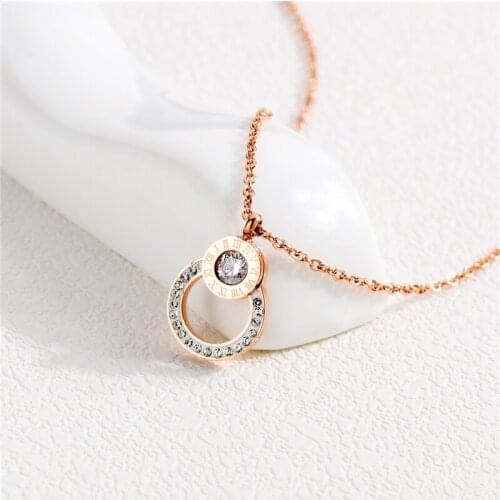 Korean Fashion Stainless Steel Choker Necklaces For Women Creative Niche Design Wild Roman Numerals Rose Gold Pendant Jewelry
