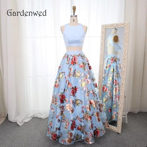 Gardenwed Printed Skirt Evening Dress 2019 Custom Made Tow Piece Formal Dress vestido largo fiesta noche elegante