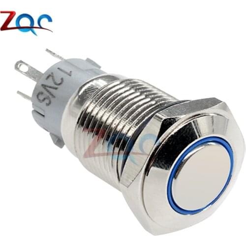 12V 16mm Blue LED Display DIY Auto Push Power Button LED Angel Eye Push-buttons Metal Switch 5Pin