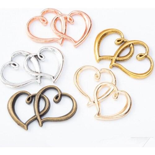 31x19x2mm 20pcs/lot 5 Colors Plated DIY Retro Zinc Alloy Pendant Double Love hearts Decoration Accessories Wholesale