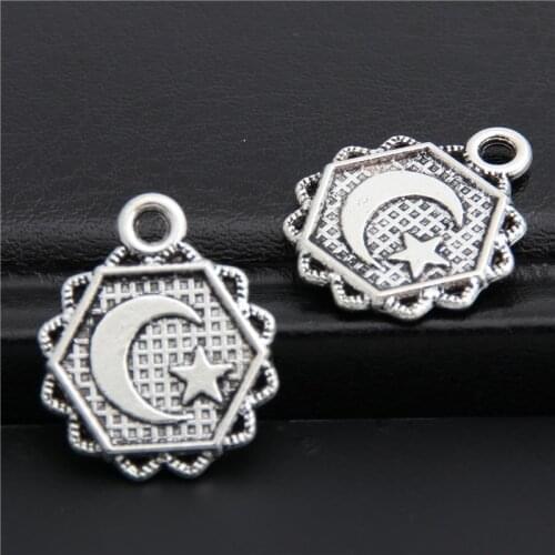 40pcs Silver Color Round Nature Moon Star Charms Pendants Necklace For Jewelry Making DIY Accessories Finding A2839