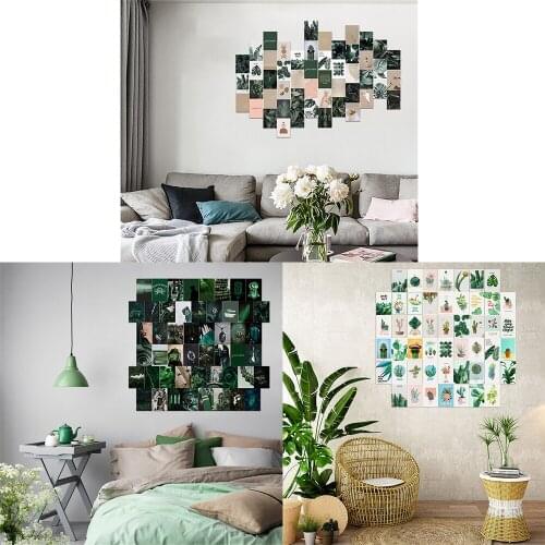 50Pcs Plant Series Green Cactus Aesthetic Walls Collage Set Nordic Simple Pictures Series Wall Decoration ArtLiving Room Decor