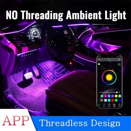 6Pcs Wireless NO Threading Car Ambient Light APP Control 64Colors DIY Soft Refit Optic Fiber Band