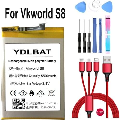 100% new Vkworld S8 Phone Battery MTK6750T 5500mAh +USB cable+toolkit