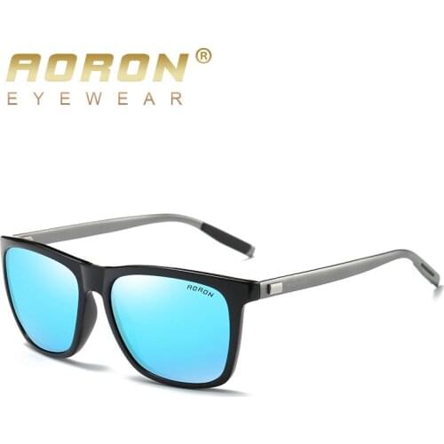 AORON Mens Classic Square Sun Glasses Polarized Sunglasses men UV400 Mirror Aluminum Leg Eyeglass