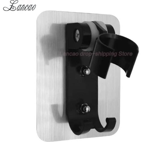 Black Adjustable Polished Self-adhesive Handheld Suction Up Drill-free Shower Head Holder Showerhead Rack Punch-free Adjustable