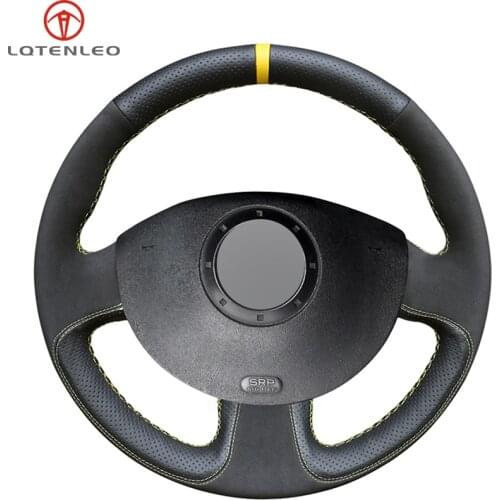 LQTENLEO Black Genuine Leather Suede Car Steering Wheel Cover for Renault Megane 2 2003-2008 Kangoo 2008-2012 Scenic 2 2003-2009