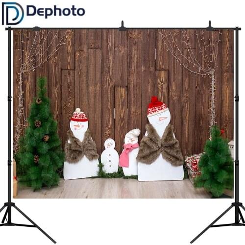 Dephoto Photography Backdrop Christmas Tree Wood Wall Snowman Winter Background Photobooth Photocall Photo Studio Prop