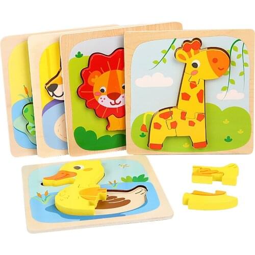 Wooden Toys for Children Montessori Materials Jigsaw Board Educational Toddler Wooden Puzzle Cartoon Duck Baby Toys 0-12 Months