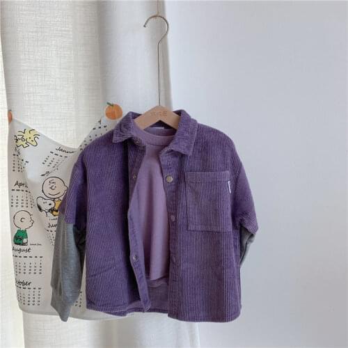 Childrens clothing boys' shirt autumn dress two shirts corduroy coat purple stitching top spring and autumn dress