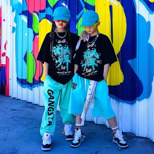 Fashion Hip Hop Clothes For Kids Short Sleevd Hiphop Pants Suit Jazz Performance Costumes Street Dance Wear Rave Clothes DQS7317