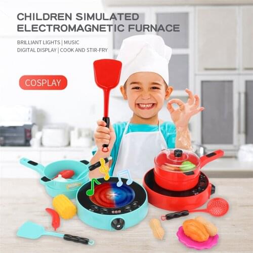 Children Pretend Play Cookware Mini Kitchen Toy 25PCS Pot electrical simulation stove set induction cooker toy voice function