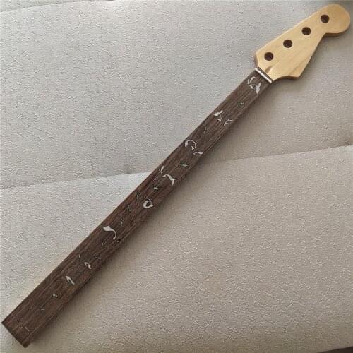 Fretless Maple 24 Frets Bass Guitar Neck Part 4 String Rosewood Fingerboard Vine Inlay Gloss