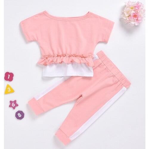 Toddler Kids Baby Girls Solid Breathable T-shirt Stripe Pants Sports Outfit Set Girls Clothing Sets 2020 summer Girls Clothes