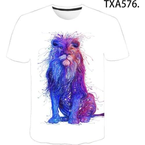 2021 New Summer Lion Short Sleeve Fashion T-shirt Boy Girl Kids 3D Printed Streetwear Men Women Children Cool Tops Tee
