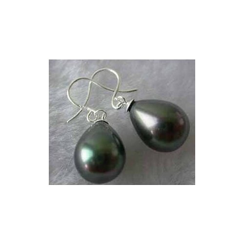 Fine 11-15mm black shell pearl imitation pearl Tibetan Silvers earrings