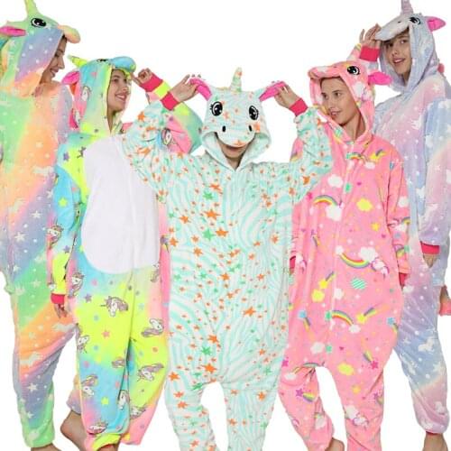 Kigurumi Unicorn Onsie Women Pajamas Winter Panda Stitch Onesies For Adult Cartoon Animal Pajamas Cosplay Plush Pyjamas Overalls