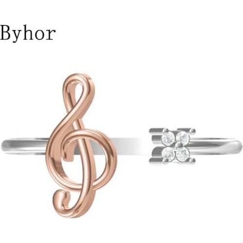 Byhor Solid 14K White+Rose Gold 0.032ct H/SI Natural Diamonds ring Women Fine Jewelry Trendy Wedding Band Music notation кольцa