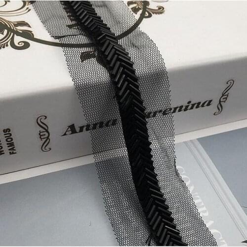 2Yards Off White Black Champagne Beaded Lace Trim Tape Fabric Ribbon DIY Collar Sewing Garment Headdress Net Mesh Lace Materials