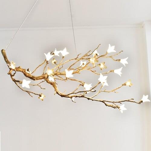 ODYSEN ART DECO Copper Chandelier Creative Handmade Glass Living Room Flower Decoration Lighting Fixture Vintage Tree Branches