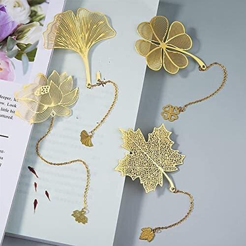 Metal Bookmark Chinese Style Vintage Creative Leaf Vein Hollow Maple Leaf Fringed Apricot Leaf Bookmark Gifts 2021 New