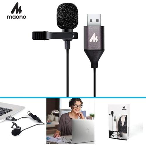 MAONO USB Microphone Lavalier Mic HandsFree Condenser Microphone Shirt Collar Clip-on Lapel Mic for PC Computer Laptop YouTube