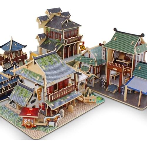 Chinese Style Ancient Architecture Model 3D DIY Wooden Three-dimensional Insert Handmade Educational Toys