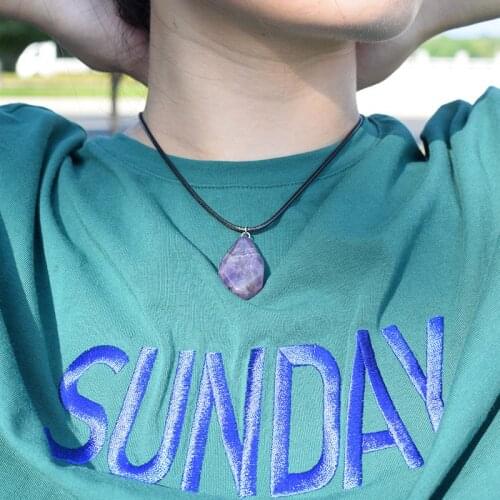 Trendy Natural Amethysts Crystal Necklace Women Irregular Facted Natural Stone Meditation Necklaces & Pendants New Charm Jewelry