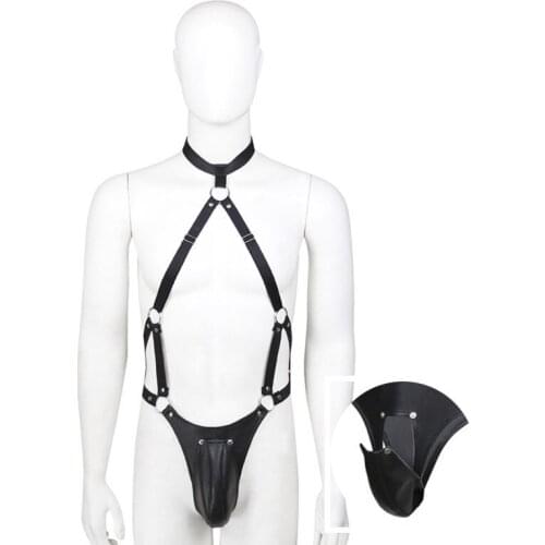 Male Underwear Sexy Open Crotch Panties Leather Fetish Openable Crotchless Panties Porno Lingerie for Adult Men Gay Sex Games