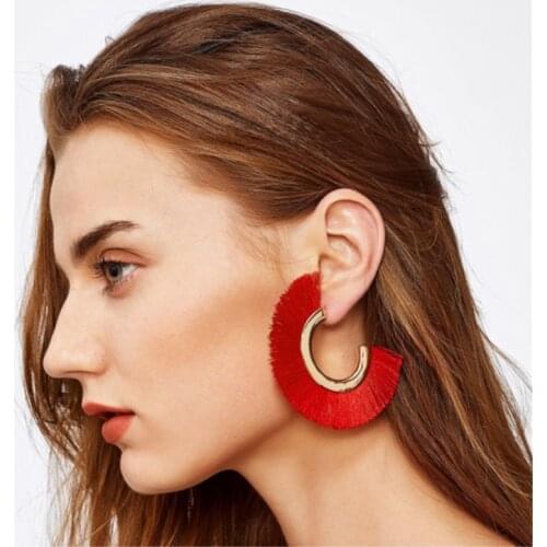 New Tassel Earrings for Women Retro Letter C Big Fringe Earings Fashion Jewelry Bohemian Stud Earrings Female Bijoux Oorbellen