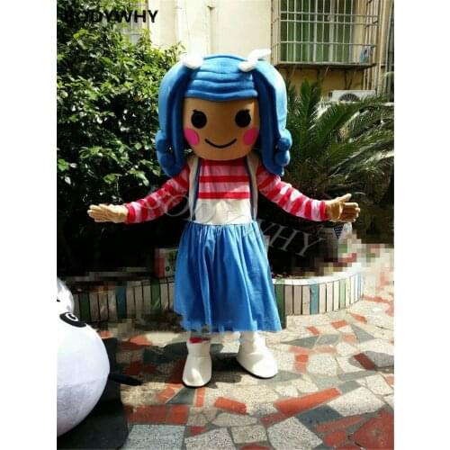 New Design Cartoon Lalaloopsy Girl Mascot Costume Blue Hair Girls Christmas Adult Birthday Party Fancy Dress