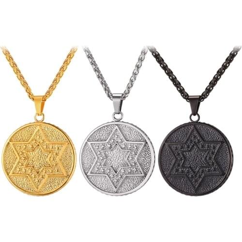 Collare Magen Star Of David Pendant Stainless Steel Judaica Gold/Black Color Necklace Women Jewish Isreal Men Jewelry P810