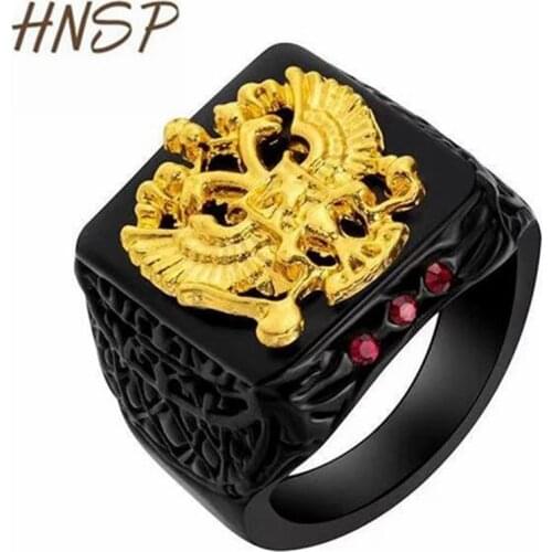 HNSP Russian National Emblem Eagle Black Gold Ring For Men Male jewelry New