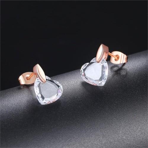 Clear Love Heart Crystal Stud Earrings Rose Gold Color Fashion Brand Wedding Jewelry/Jewellery For Women HotSale DFE182