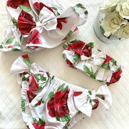 Dropshipping Newborn Baby Girl Bikini Set Swimsuit Floral Swimwear Bathing Beach Sunsuit