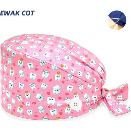Adjustable Surgicals Cap Cotton Tooth Printing Nursing Caps Dental Beauty Salon Lab Pet Shop Working Scrub Hat Accessories Hats