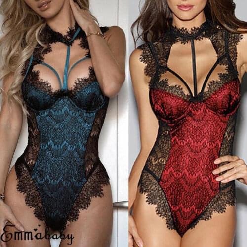 Sexy Womens Lace Floral Lingerie Exotic Hot Bodysuits Nightwear Female Bandage Underwear G-string Babydoll Sleepwear Teddies