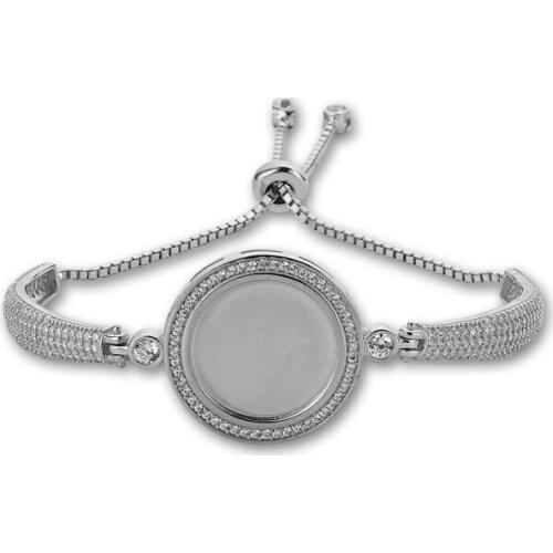 Silver 925 Sterling Zircon Stone Framed Plate Lift Bracelet