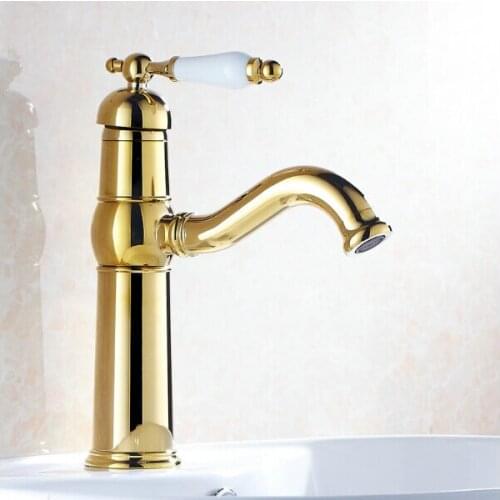 Bathroom Basin Faucets Golden Finish Mixer Taps Single Hole Sink Faucet Torneira Banheiro G1029