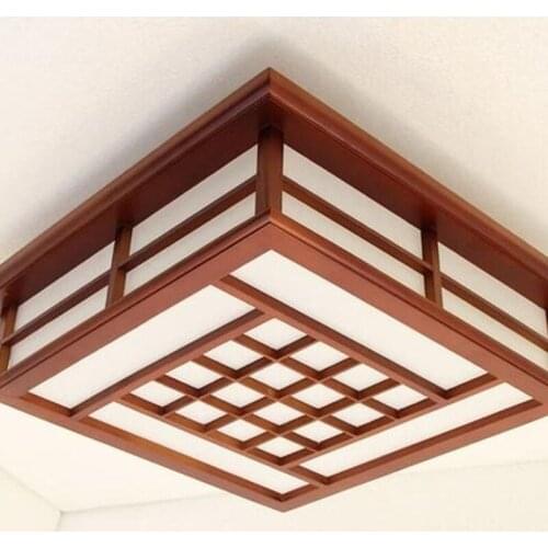 Modern LED Pendant Flush Mount Ceiling Fixtures Light Chinese Solid Wood Mahogany Finish Square LED Ceiling Lamp Warm/White