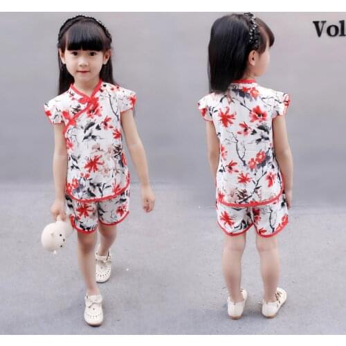 TELOTUNY 2021 baby girl Chinese Style Floral Print Tops T-Shirt Shorts Cheongsam Outfits Tang Suit Summer Girls Clothing 0-4Y